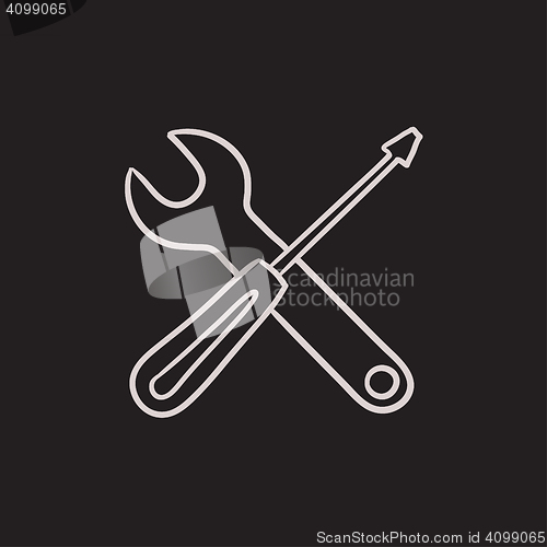 Image of Screwdriver and wrench tools sketch icon.