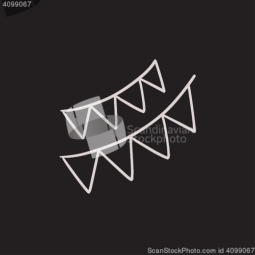 Image of Christmas triangular flags sketch icon.