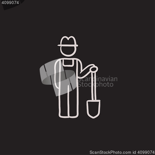 Image of Farmer with shovel sketch icon.