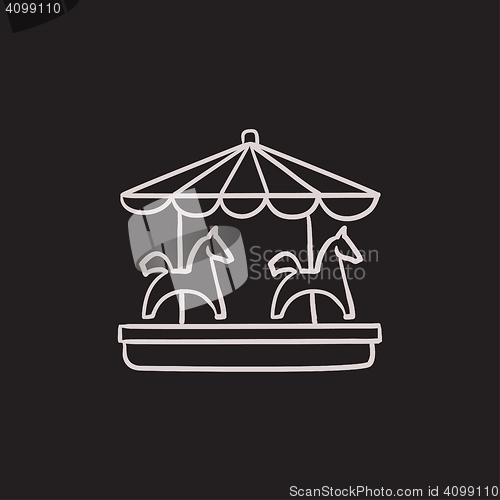 Image of Merry-go-round with horses sketch icon.