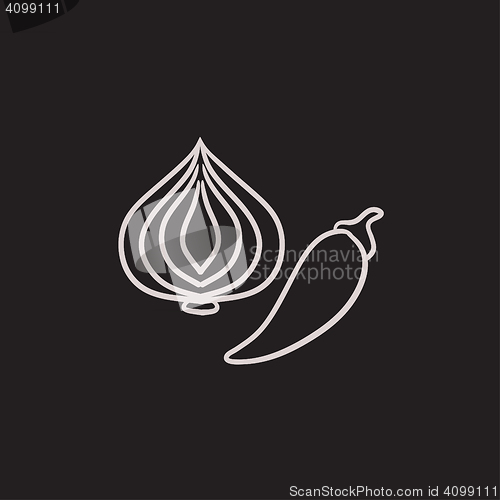 Image of Garlic and chilli sketch icon.