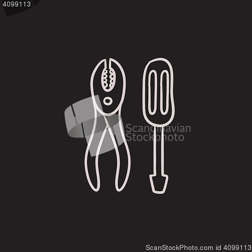 Image of Screwdriver with pliers sketch icon.