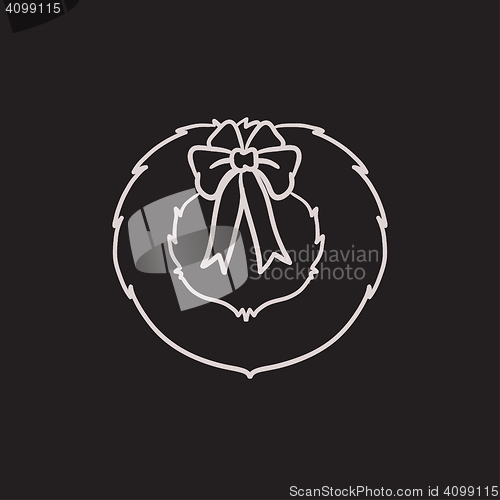 Image of Christmas wreath sketch icon.