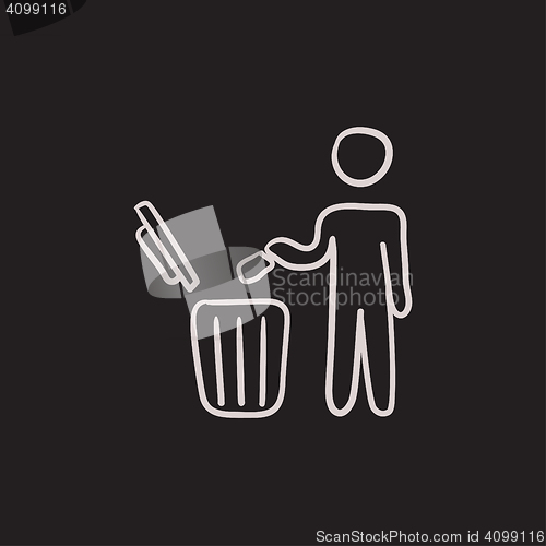 Image of Man throwing garbage in a bin sketch icon.