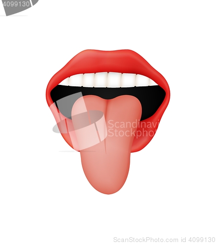 Image of open mouth with red lips and protruding tongue