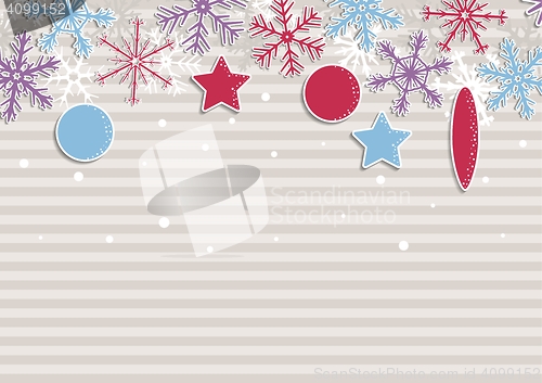 Image of christmas illustration with stripes and snowflakes