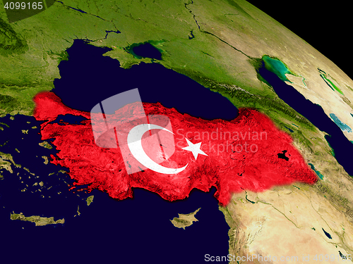 Image of Turkey with flag on Earth
