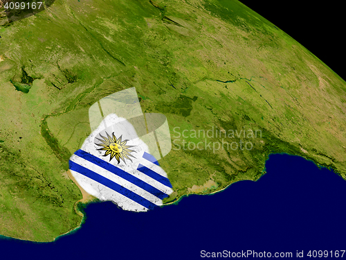 Image of Uruguay with flag on Earth