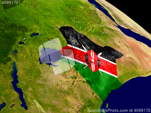 Image of Kenya with flag on Earth