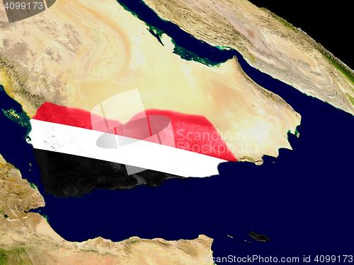 Image of Yemen with flag on Earth