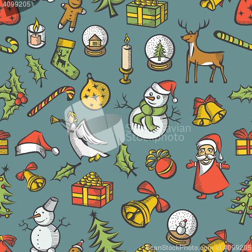 Image of Christmas objects and elements seamless pattern