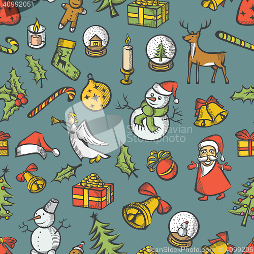 Image of Christmas objects and elements seamless pattern