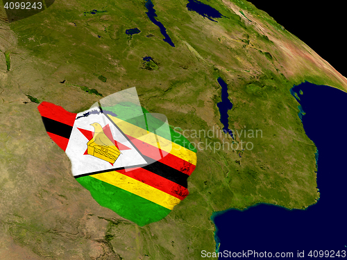 Image of Zimbabwe with flag on Earth