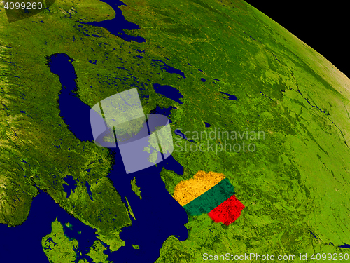 Image of Lithuania with flag on Earth