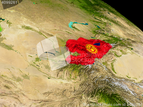 Image of Kyrgyzstan with flag on Earth