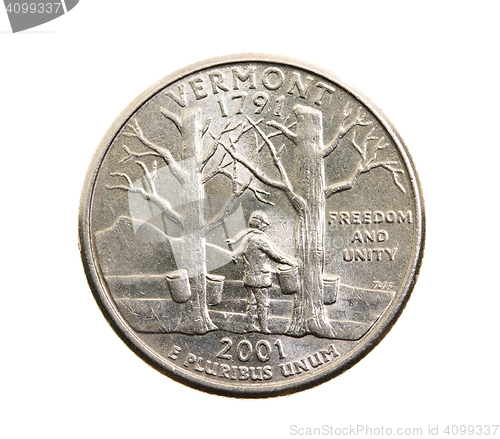 Image of coin in a quarter of the US dollar