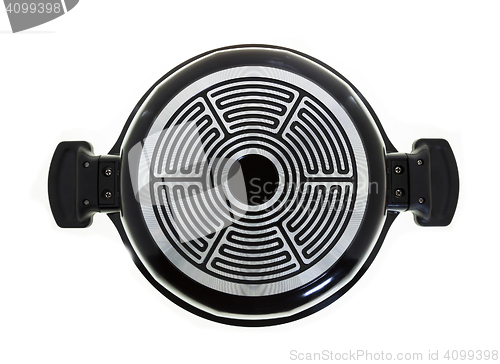 Image of black frying pan on white