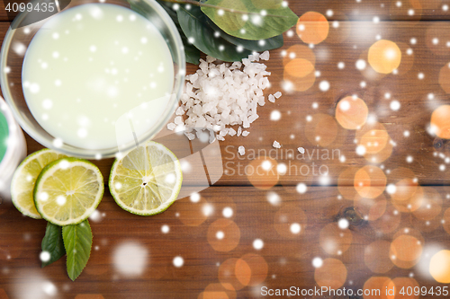 Image of citrus body lotion in bowl on wood