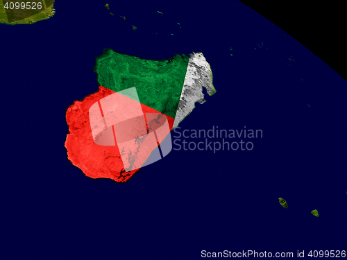 Image of Madagascar with flag on Earth