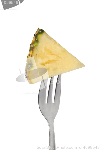 Image of Slice of pineapple on a fork