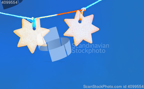 Image of Blue Greeting Background With Gingerbread