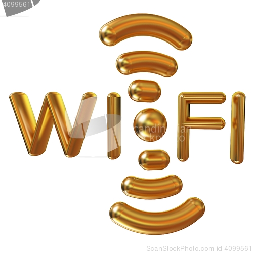 Image of Gold wifi icon for new year holidays. 3d illustration