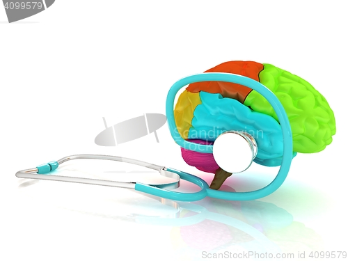 Image of stethoscope and brain. 3d illustration