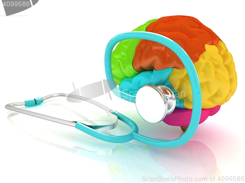 Image of stethoscope and brain. 3d illustration