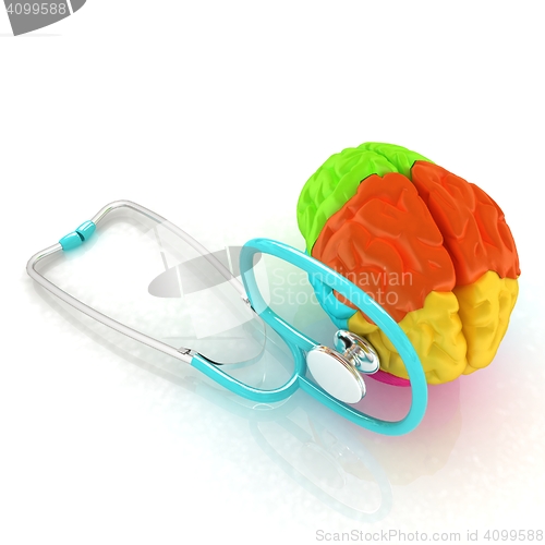 Image of stethoscope and brain. 3d illustration