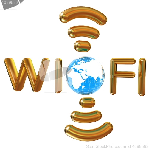 Image of Gold wifi icon for new year holidays. 3d illustration