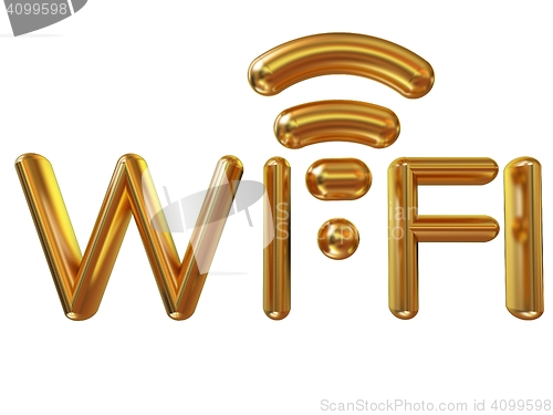 Image of Gold wifi icon for new year holidays. 3d illustration