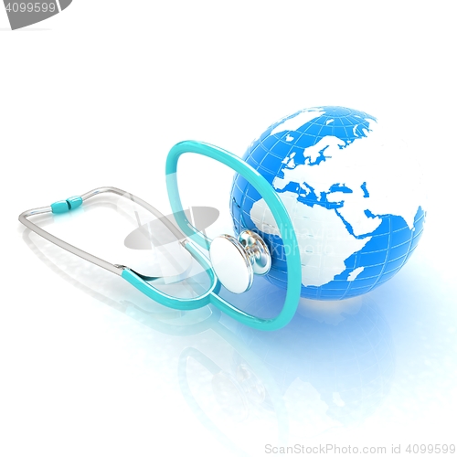 Image of stethoscope and globe.3d illustration