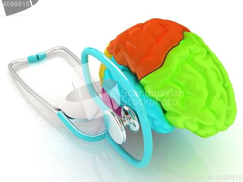 Image of stethoscope and brain. 3d illustration