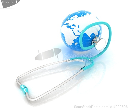 Image of stethoscope and globe.3d illustration