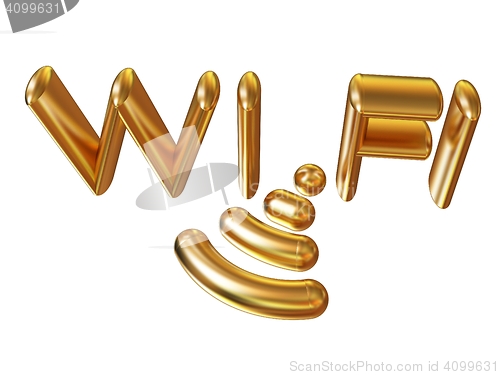 Image of Gold wifi icon for new year holidays. 3d illustration