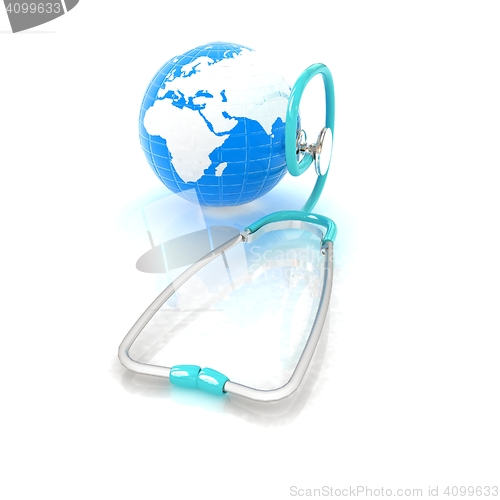 Image of Stethoscope and Earth.3d illustration