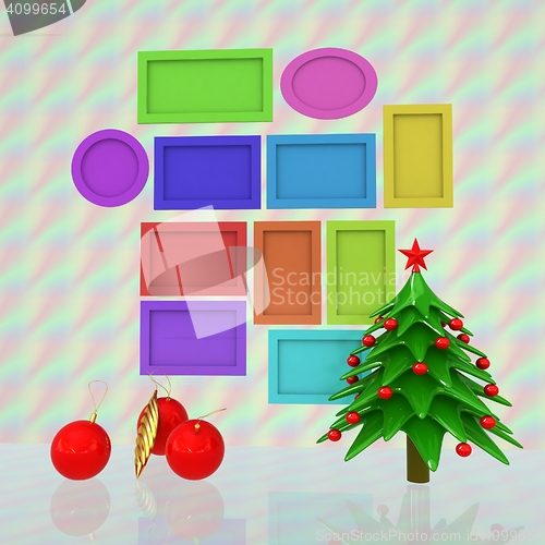 Image of Set of Christmas and New Year frames and Christmas tree. 3D rend