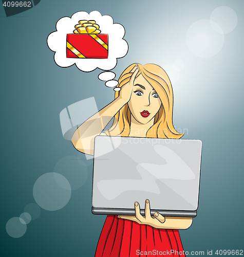 Image of Vector woman buy Christmas gifts online