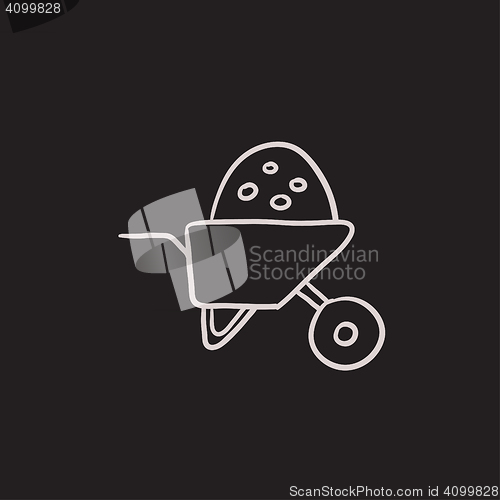 Image of Wheelbarrow full of sand sketch icon.