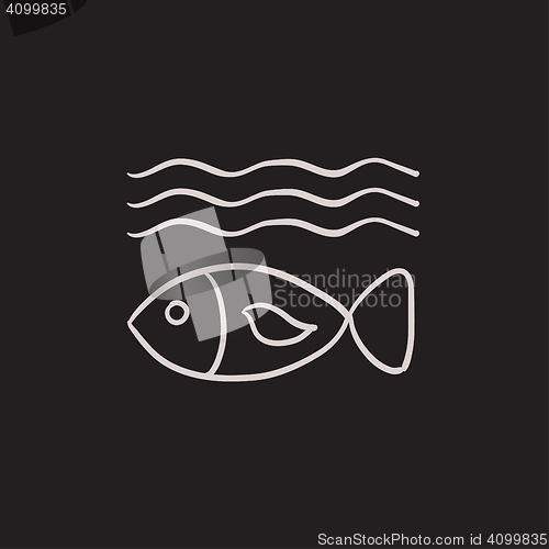 Image of Fish under water sketch icon.