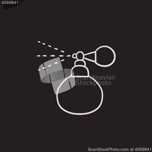 Image of Perfume bottle spraying sketch icon.