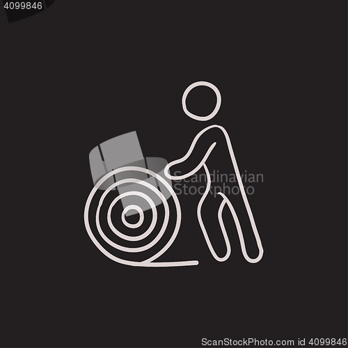 Image of Man with wire spool sketch icon.