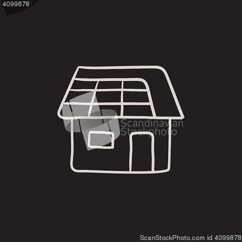 Image of House with solar panel sketch icon.