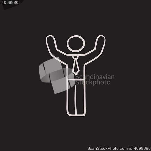 Image of Man with raised arms sketch icon.