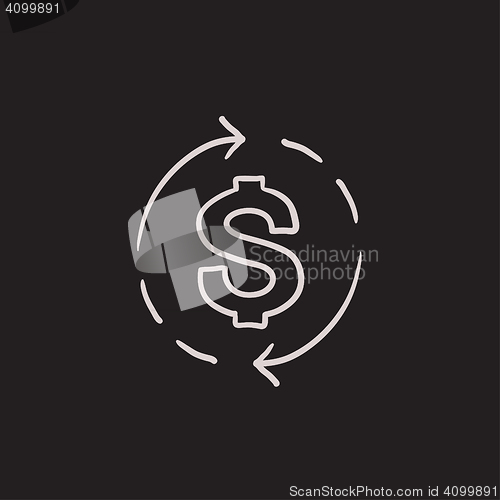 Image of Dollar symbol with arrows sketch icon.