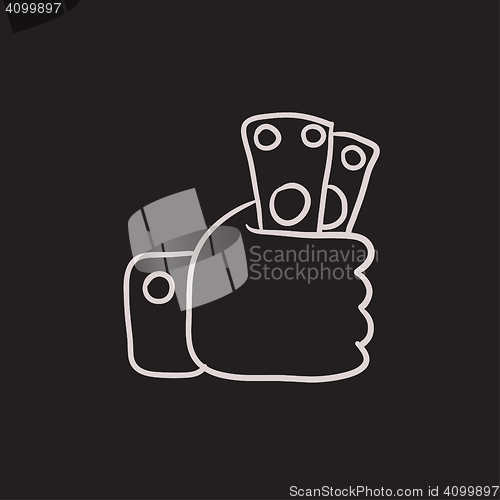 Image of Hand holding money sketch icon.