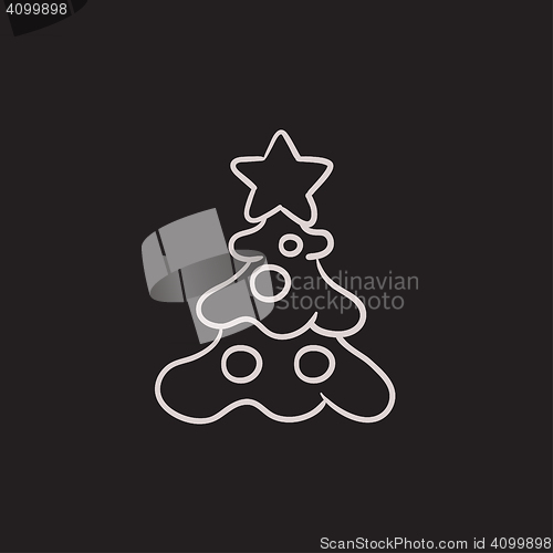 Image of Christmas tree with decoration sketch icon.