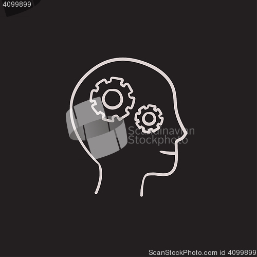 Image of Human head with gear sketch icon.