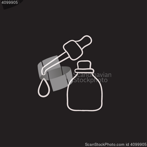 Image of Bottle of essential oil and pipette sketch icon.