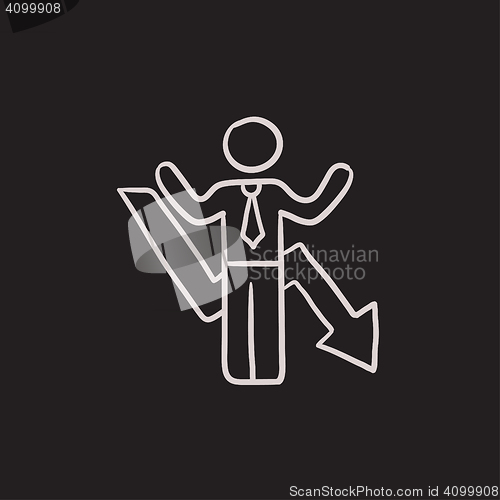 Image of Businessman with arrow down sketch icon.